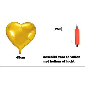 25x Folieballon Hart goud (45 cm) incl. ballonpomp - trouwen huwelijk hartjes ballon feest festival liefde gold