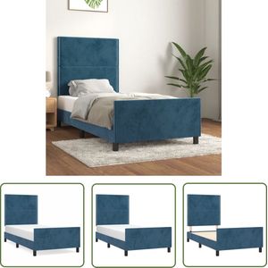 The Living Store Bedframe zonder matras 90x190 cm fluweel donkerblauw - Fluwelen Bed - Bedframe - Hoofdeinde - Tweepersoonsbed - Donkere Kleuren