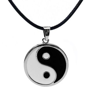 Yin Yang Ketting | Zwart / Wit | Kunstleder | 37 + 8 cm | Fashion Favorite