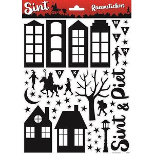 Raamsticker A4 Sint en Piet - Sinterklaas feest Thema feest versiering raam stickers fun