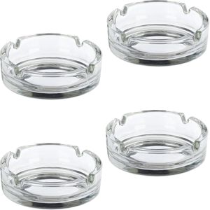 Relaxdays asbak glas - set van 4 - 3,5 x 11 cm - 4 inkepingen - buiten - transparant