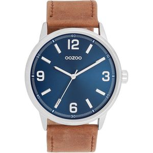 OOZOO Timepieces - Zilverkleurige horloge met leren band leren band - C11501