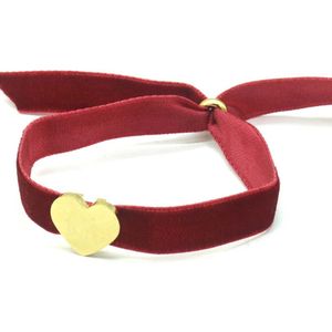 Armband Dames - Hartje RVS - Fluweel - Lengte Verstelbaar - Rood