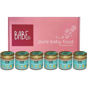 Babe breakfast box met 1 smaak - havermout - kokos - banaan - biologische culinaire babyhapjes vanaf 8 tot 36 maanden - Sunset Sky - 6x200 gram babyvoeding - Winnaar Baby Innovation Award 2022 – Beste babyvoeding 2022