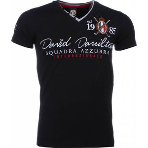 Italiaanse T-shirt - Korte Mouwen Heren - Borduur Squadra Azzura - Zwart