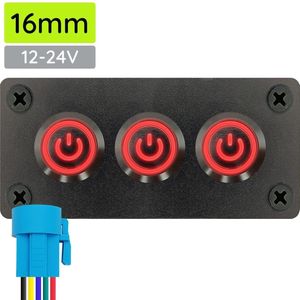 ProRide Metalen Pulsschakelaar 12-24V OFF-(ON) - Drievoudig Inbouwpaneel - 16mm - IP67 - LED indicatie Rood