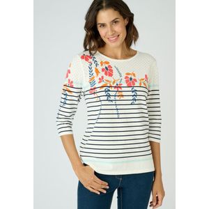 Damart - Trui effen en gestreepte met bloemenprint - Vrouwen - Blauw - XS