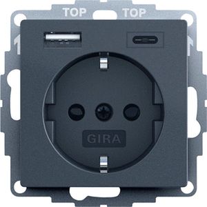 Gira Systeem 55 Wandcontactdoos RA met shutter en USB-voeding Antraciet