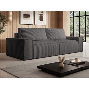 Vente-unique Driezitsslaapbank van antracietgrijs ribfluweel met brede ribbels AMELIA L 230 cm x H 84 cm x D 95 cm