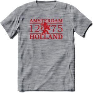 Amsterdam T-Shirt | Souvenirs Holland Kleding | Dames / Heren / Unisex Koningsdag shirt | Grappig Nederland Fiets Land Cadeau | - Donker Grijs - Gemaleerd - S