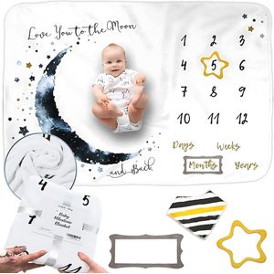 Baby Maanden Deken voor Jongen - 150x100cm - Fotografie Accessoires - Groeidiagram voor Eerste Jaar