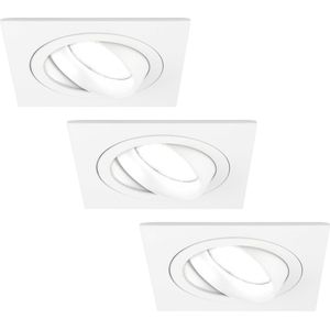 Ledvion Set van 3 LED Inbouwspots Sevilla, Wit, 5W, 6500K, 92 mm, Dimbaar, Vierkant, Badkamer Inbouwspots, Plafondspots, Inbouwspot Frame