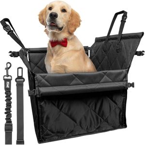 Hondenautostoel met hondenriem, versterkt en stabiel, bescherming voor autostoelen, transportbox hond, opvouwbaar zwart