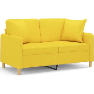 The Living Store Tweezitsbank met sierkussens 120 cm stof lichtgeel - Tweezitsbank - Sofa - Bankstellen - Geel Sofa - Livingroom Meubels