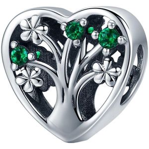 Levensboom hart bedel groen zirconia | tree of life bead | Zilverana | geschikt voor alle bekende merken | 925 zilver | moederdag