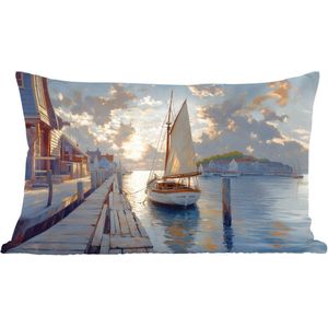 Sierkussens - Kussentjes Woonkamer - 50x30 cm - Zeilboot - Zon - Pier - Hout