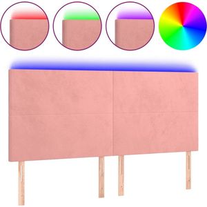 vidaXL - Hoofdbord - LED - 180x5x118/128 - cm - fluweel - roze