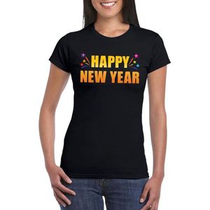 Oud en nieuw shirt Happy new year zwart dames - Nieuwjaarsborrel kleding M