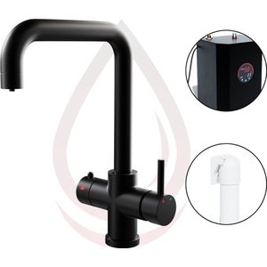 Quali Tap® | 4 in 1 | Kokend Water Kraan / Anti-Kalk Filter  | Zwart (mat) | U - uitloop | Keukenkraan + Boiler + Filter