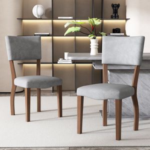Sweiko Fluwelen eetkamerstoelen, 2-delige set, familie eetkamerstoelen, stoelen, moderne minimalistische woon- en slaapkamerstoelen, vier rubberen houten poten, Grijs