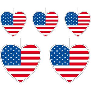 5-delige hou van Amerika/USA versiering set hartjes van 14 cm en 28 cm - Landen vlaggen feestartikelen