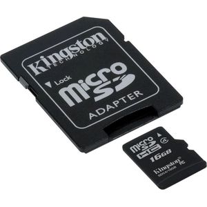 Kingston microSDHC-kaart 16 GB + SDHC-adapter