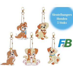 F4B Honden Sleutelhanger Diamond Painting | Dubbelzijdig | 5 Stuks | Hond | Dieren | Pakket Volwassenen | Accessoires | Pakket Volledig