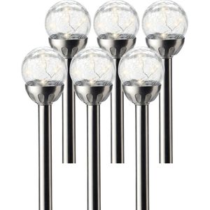 6x Buiten/tuin LED RVS bol stekers Navi solar verlichting 30 cm - Tuinverlichting - Tuinlampen - Solarlampen op zonne-energie