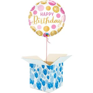 Helium Ballon Verjaardag gevuld met helium - Goud roze stippen - Cadeauverpakking - Happy Birthday - Folieballon - Helium ballonnen verjaardag
