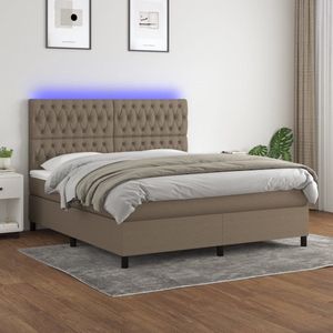 The Living Store Boxspring Bed - LED - Pocketvering - Huidvriendelijk - 180x200 cm - Taupe+Wit