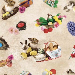Tafelzeil/tafelkleed PVC - Oilcloth - Pasen, easter - Paashaas/paasei print - 200x140cm - Netjes op rol verzonden.
