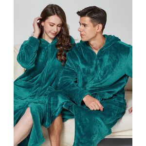 Unisex lange badjas met ritssluiting en capuchon dames heren ochtendjas pluizig premium luxe microvezel flanel nachtkleding maat M-3X