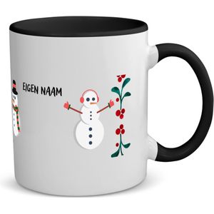 Akyol - kerst mok sneeuwpoppen met eigen naam koffiemok - theemok - zwart - Kerstmis - kerst beker - winter mok - kerst mokken - christmas mug - kerst cadeau - 350 ML inhoud