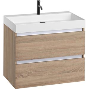 Saqu Gaia Badkamermeubel Set - 80x52 cm - Voorgemonteerd - Eiken - Wastafelmeubel - Badmeubel