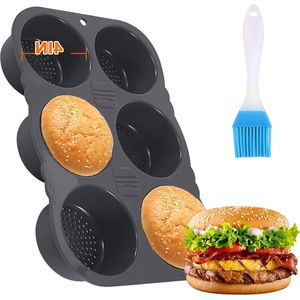 Siliconen bakvorm voor burgerbroodjes - antiaanbaklaag - hamburgerbroodjes - ei-muffin taart - 6 gaten