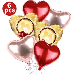 Hartjes Ballonnen Goud, Rood, Roze 6 Stuks | Folie Ballonnen set voor Valentijnsdag | Helium Ballon | Party Feest Blonnen | Romantische Versiering - 45cm