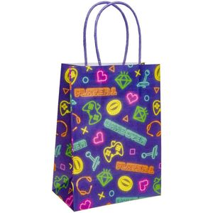 12x Papieren Gamer Geschenktasjes met Handvat - Gamen - 12 Stuks - Traktatie Uitdeel papieren zakjes met Handvat - Gamen - Tasjes Voor Uitdeelcadeautjes - Verpakking - Kinderfeestje
