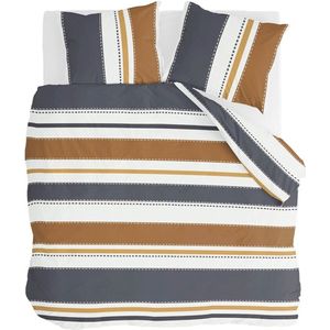 Walra Dekbedovertrek Stripes & Stitches - 240x220 - 100% BCI Katoen - Antraciet