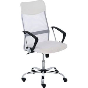 Bureaustoel - Bureaustoelen voor volwassenen - Design - In hoogte  verstelbaar - Hoge rugleuning - Stof - Wit - 60x53x118 cm