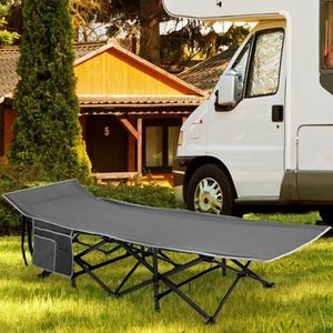 Veldbed, inklapbaar, XL campingbed, licht, met zijvak, veldbedden voor camping, outdoor, binnen