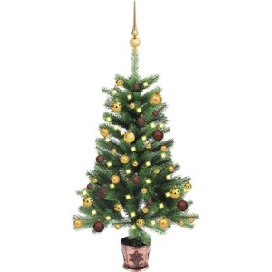 The Living Store Kerstboom Realistisch met Mand - 65 cm - PE takken - 135 takken - Met LED-verlichting