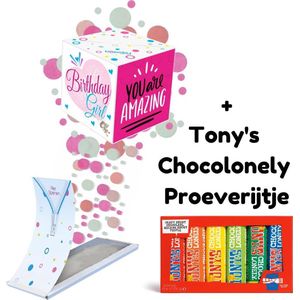 Boemby - Exploderende Confettikubus Verjaardagskaart - Tony Chocolonely Brievenbus Cadeau - Verjaardagscadeau - Chocoladecadeau - Unieke Confetti kaart