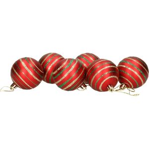 Gerim Kerstballen - 6 stuks - rood - kunststof - diameter 6 cm