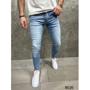 Mannen Stretchy Ripped Skinny Jeans Vernietigd Hole Slim Fit Denim Hoge Kwaliteit Jeans- W33