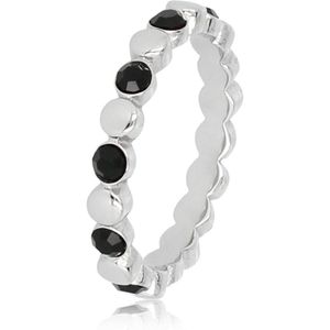 My Bendel - Smalle zilveren ring met zwarte steentjes - Smalle zilveren ring met zwarte steentjes - Met luxe cadeauverpakking