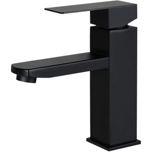 NETTLIFE Wastafelkraan - RVS - warm en koud water - Waterbesparend - Kraan Wastafel - Zwart - kraan badkamer - H 17.3cm - voor badkamer | tuin | keuken