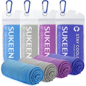 Koelhanddoek, verkoelende handdoek, koelhanddoek voor onmiddellijke koeling met 4 waterdichte zakken, microvezel, sporthanddoek voor fitness, kamperen, wandelen, yoga, golf, reizen (4 stuks, blauw