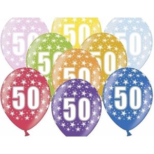 12x stuks Ballonnen 50 jaar thema print met sterretjes - Leeftijd feestartikelen versiering 50 jarige
