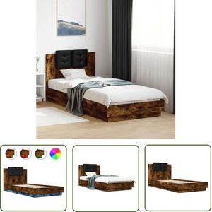 The Living Store Bedframe met hoofdbord en LED gerookt eikenkleur 100x200 cm - Modern Bed Frame - Led Bed Frame - Rgb Verlichting - Houten Bed Frame - Bruine Bed Frame