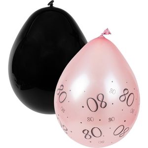 Ballonnen | 80 Jaar | 8 stuks | Zwart - Roze